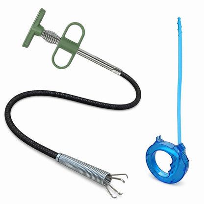 2-in-1 drain snake kit with 4-claw grabber and hair remover