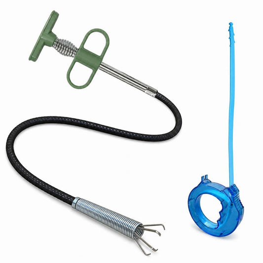 2-in-1 drain snake kit with 4-claw grabber and hair remover