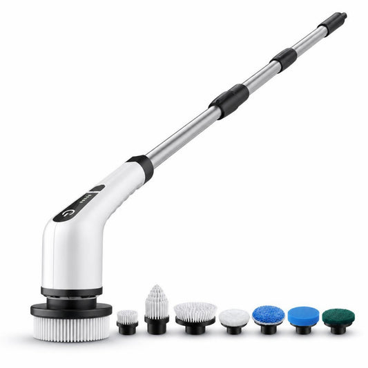 Cordless electric spin scrubber with interchangeable brush heads