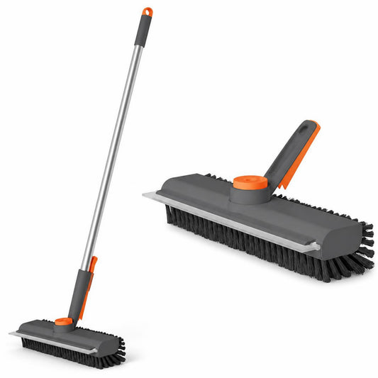 3-in-1 floor scrub brush with squeegee and long handle