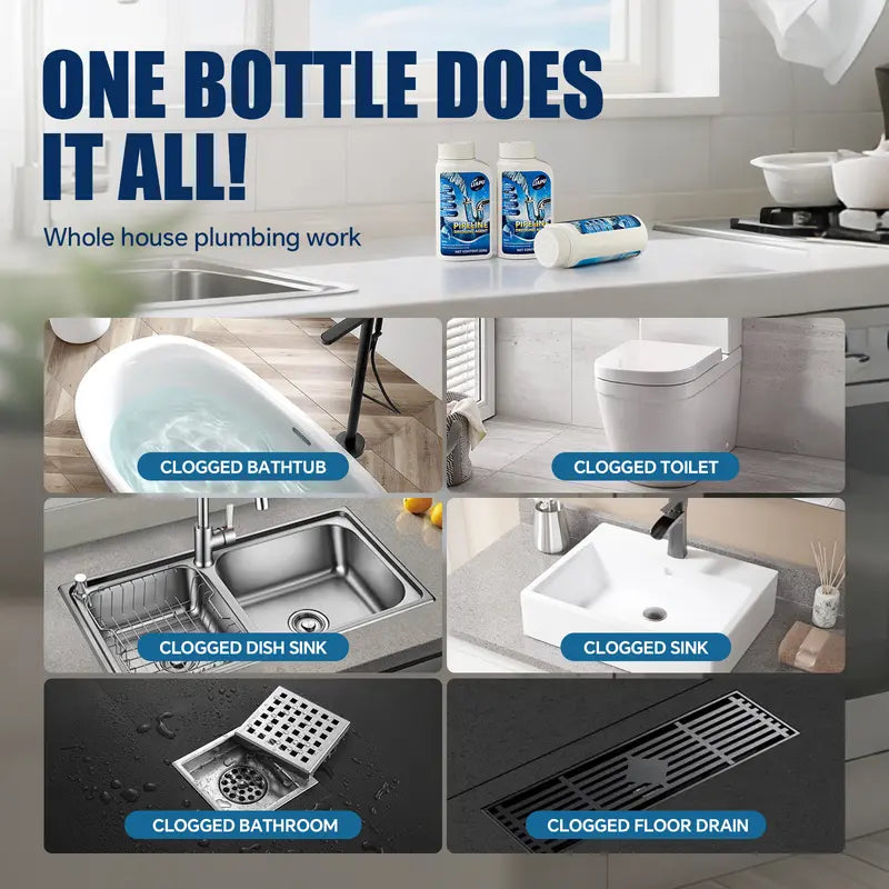 Liapu Powerful Drain Cleaner Plastic Bottle (3 Pcs) - Household Kitchen Cleaner, Drain Cleaning Tool, 99% Bacteria Kill, Odor-Free, Pipe-Damage-Free, High-Temp Use, Dissolves 200+ Blockages (Hair & Fat), Deep Dirt Removal Solution, Yes