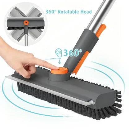 AIR U 3-In-1 Floor Scrub Brush with Multi-Purpose Long Handle, 360°Rotating Scrape, Heavy-Duty Stiff Bristles - Scrubber Squeegee Combo, Shower Broom Squeegee for Bathroom, Patio, Kitchen - Household Items, Home Goods, Deep Cleaning House Supplies