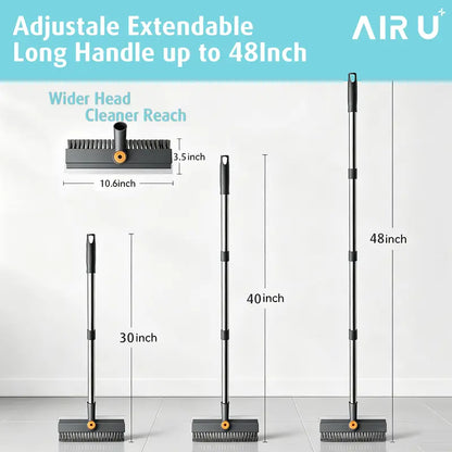 AIR U 3-In-1 Floor Scrub Brush with Multi-Purpose Long Handle, 360°Rotating Scrape, Heavy-Duty Stiff Bristles - Scrubber Squeegee Combo, Shower Broom Squeegee for Bathroom, Patio, Kitchen - Household Items, Home Goods, Deep Cleaning House Supplies