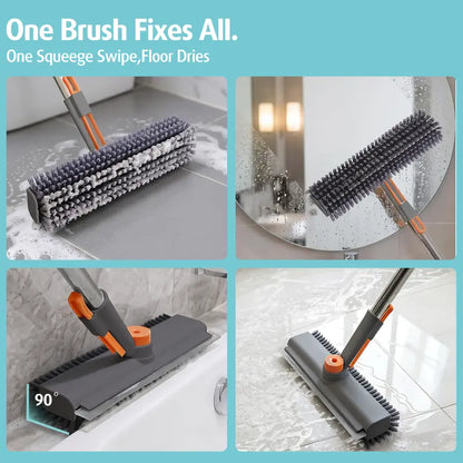 AIR U 3-In-1 Floor Scrub Brush with Multi-Purpose Long Handle, 360°Rotating Scrape, Heavy-Duty Stiff Bristles - Scrubber Squeegee Combo, Shower Broom Squeegee for Bathroom, Patio, Kitchen - Household Items, Home Goods, Deep Cleaning House Supplies