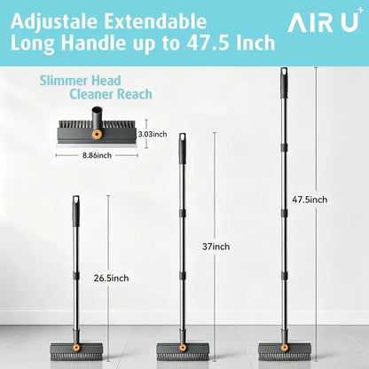 AIR U 3-In-1 Floor Scrub Brush with Multi-Purpose Long Handle, 360°Rotating Scrape, Heavy-Duty Stiff Bristles - Scrubber Squeegee Combo, Shower Broom Squeegee for Bathroom, Patio, Kitchen - Household Items, Home Goods, Deep Cleaning House Supplies