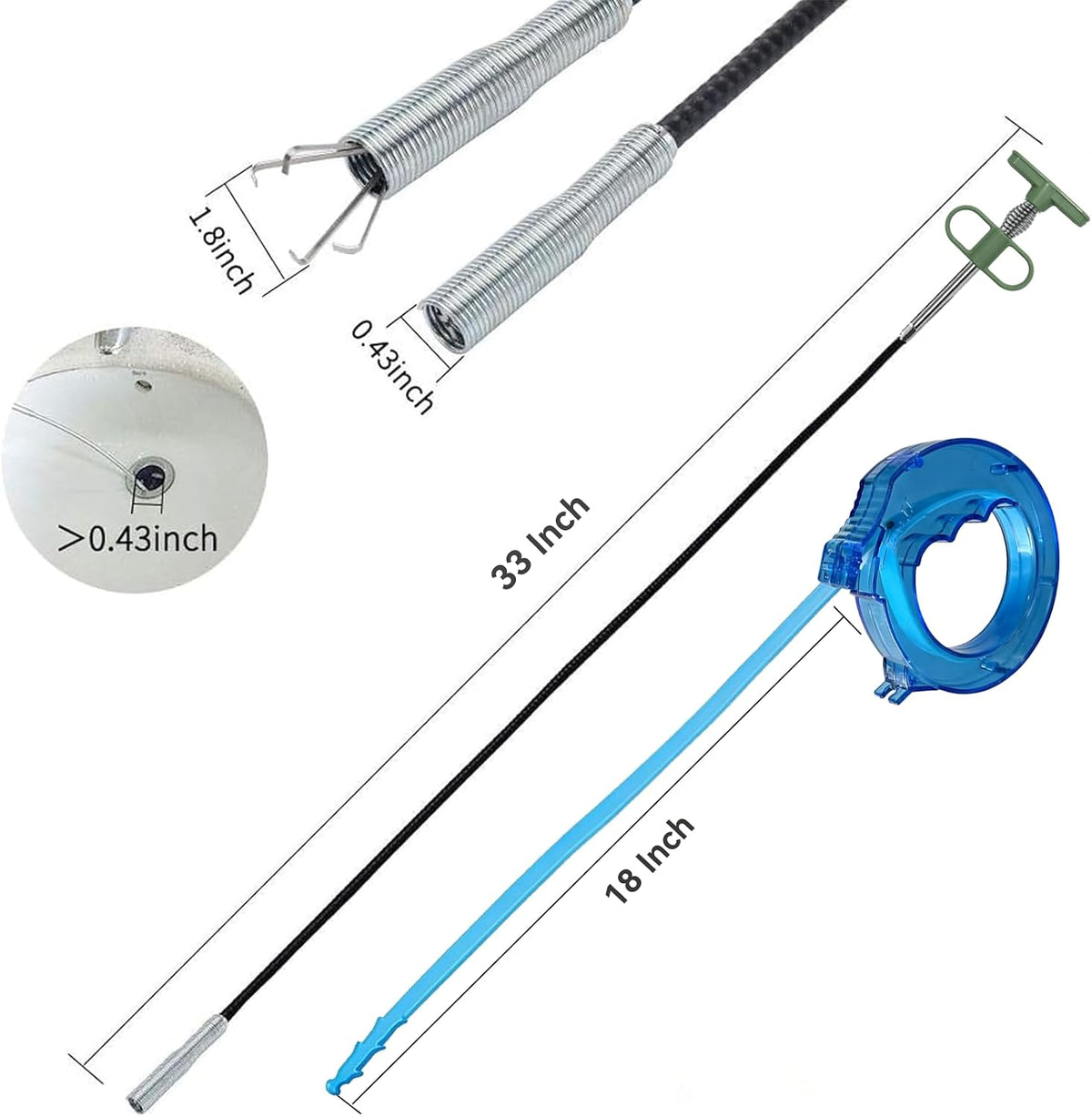 2-In-1 Drain Snake Kit, 35-Inch 4-Claw Grabber & Hair Remover