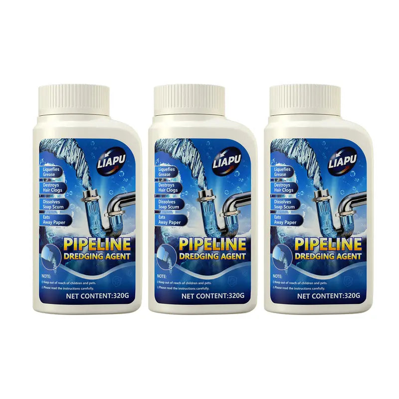 Liapu Powerful Drain Cleaner Plastic Bottle (3 Pcs) - Household Kitchen Cleaner, Drain Cleaning Tool, 99% Bacteria Kill, Odor-Free, Pipe-Damage-Free, High-Temp Use, Dissolves 200+ Blockages (Hair & Fat), Deep Dirt Removal Solution, Yes