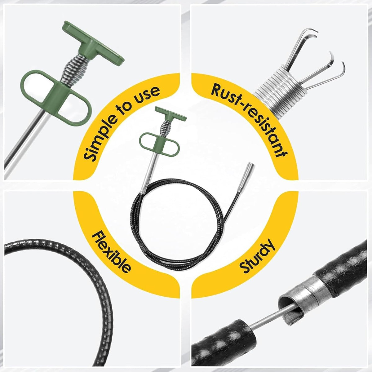 2-In-1 Drain Snake Kit, 35-Inch 4-Claw Grabber & Hair Remover