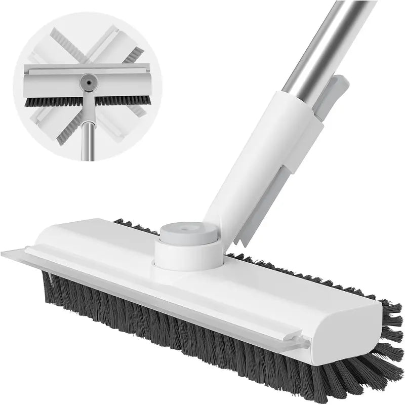 AIR U 3-In-1 Floor Scrub Brush with Multi-Purpose Long Handle, 360°Rotating Scrape, Heavy-Duty Stiff Bristles - Scrubber Squeegee Combo, Shower Broom Squeegee for Bathroom, Patio, Kitchen - Household Items, Home Goods, Deep Cleaning House Supplies