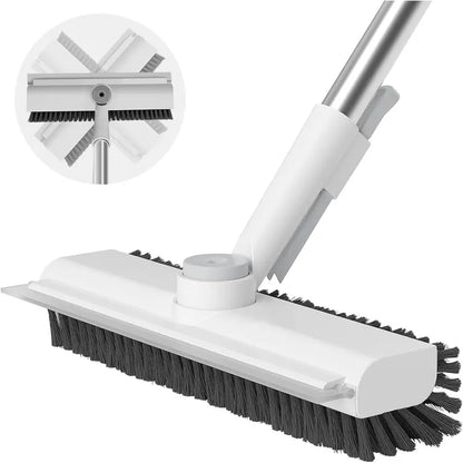 AIR U 3-In-1 Floor Scrub Brush with Multi-Purpose Long Handle, 360°Rotating Scrape, Heavy-Duty Stiff Bristles - Scrubber Squeegee Combo, Shower Broom Squeegee for Bathroom, Patio, Kitchen - Household Items, Home Goods, Deep Cleaning House Supplies