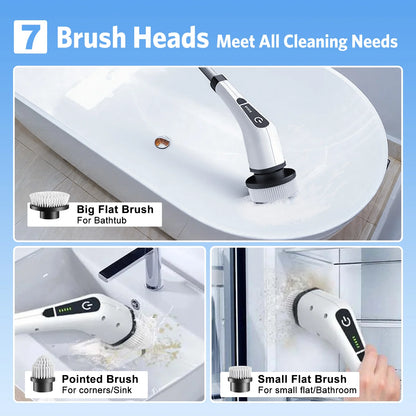 500RPM Cordless Electric Spin Scrubber 25W Power Brush for Bathroom Tub Shower