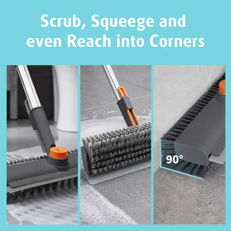 AIR U 3-In-1 Floor Scrub Brush with Multi-Purpose Long Handle, 360°Rotating Scrape, Heavy-Duty Stiff Bristles - Scrubber Squeegee Combo, Shower Broom Squeegee for Bathroom, Patio, Kitchen - Household Items, Home Goods, Deep Cleaning House Supplies