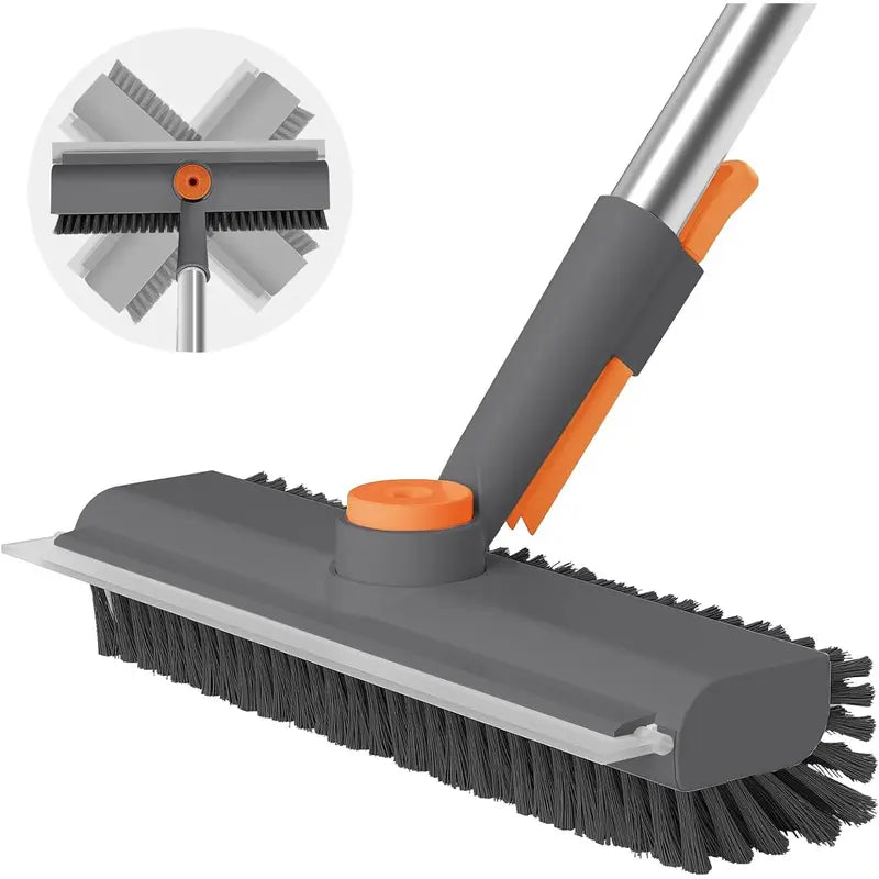 AIR U 3-In-1 Floor Scrub Brush with Multi-Purpose Long Handle, 360°Rotating Scrape, Heavy-Duty Stiff Bristles - Scrubber Squeegee Combo, Shower Broom Squeegee for Bathroom, Patio, Kitchen - Household Items, Home Goods, Deep Cleaning House Supplies