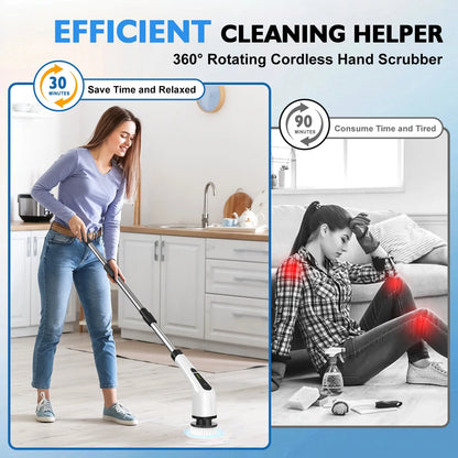 500RPM Cordless Electric Spin Scrubber 25W Power Brush for Bathroom Tub Shower